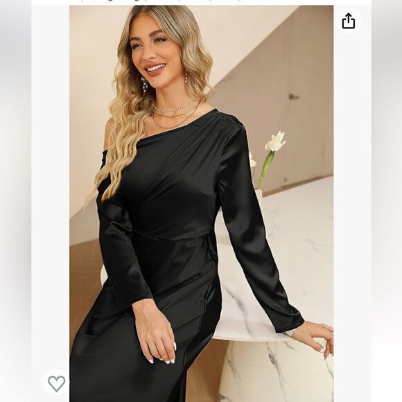 NWT JASAMBAC Satin Elegant One Shoulder Ruched Long Sleeve Wedding Dress - Picture 1 of 12